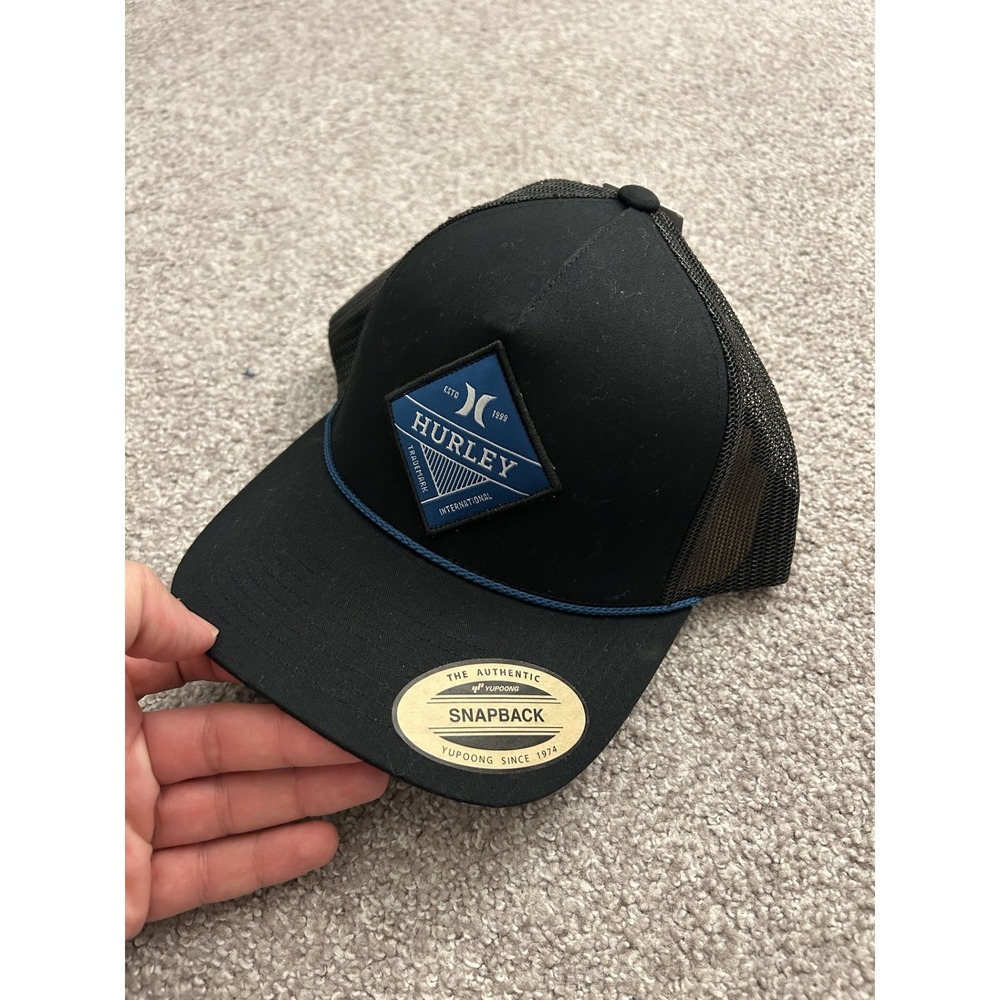 Hurley Triad 2.0 Trucker Hat Mens OS Black NEW Snapback Mesh Logo Patch Cap - Picture 8 of 11